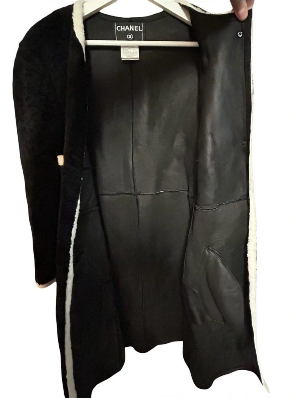 Chanel 48 shearling button coat camellia fur‎ brooches RARE VINTAGE A03
